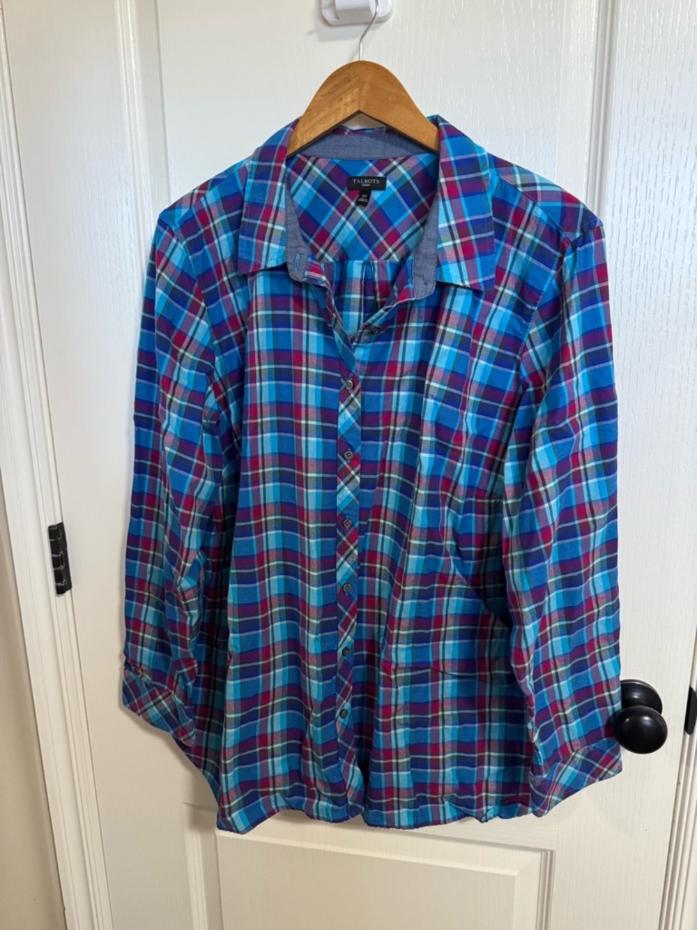 Talbots Teal and Purple Plaid Button-Down Shirt